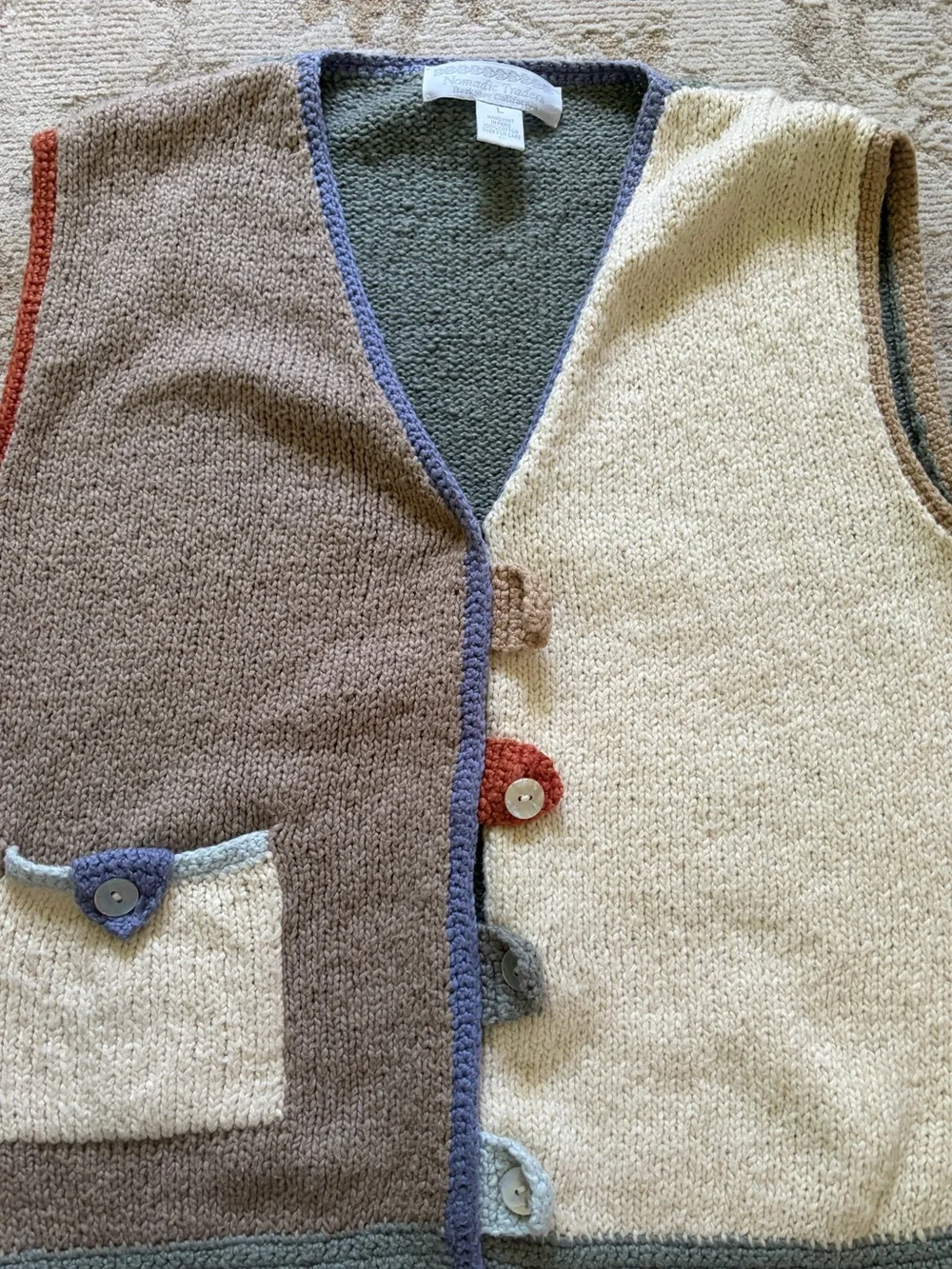 Nomadic Traders VintageColorblock Knit Vest Brown Casual Fall Winter Vest